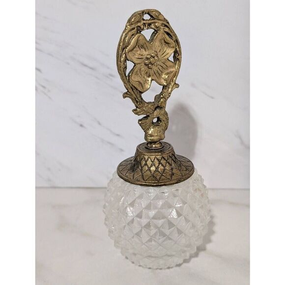 Vintage Ormolou Diamond Point Crystal Marston Perfume Bottle Gilded Dauber Top - Picture 7 of 7